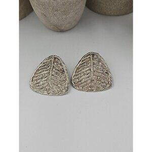 Vintage Silvertone Earrings‎ Woven Look Triangle Shape Post Back